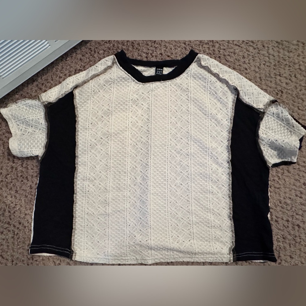 SHEIN Black and Cream Patterned Sweatshirt